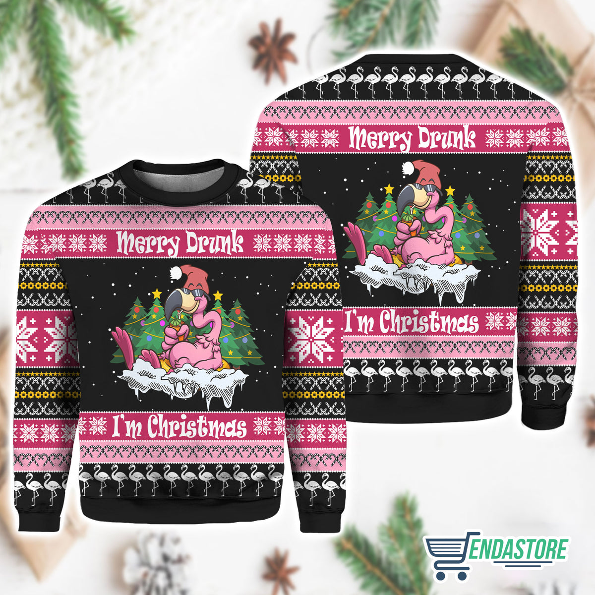 Flamingo Merry Drunk I’m 3D Ugly Christmas Sweater - Holiday Gift product image 2