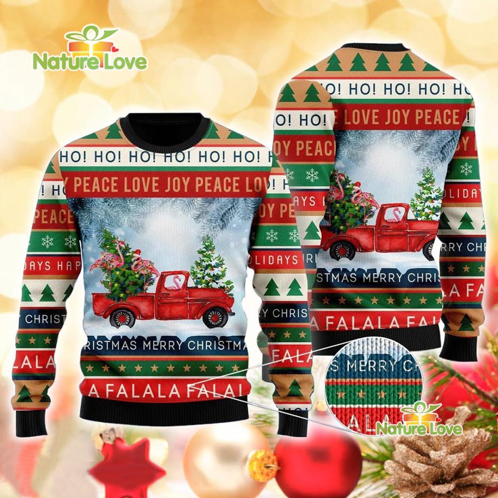 Flamingo Ride Red Truck 3D Funny for Christmas Xmas Gift 3D Ugly Christmas Sweater - Holiday Gift product image