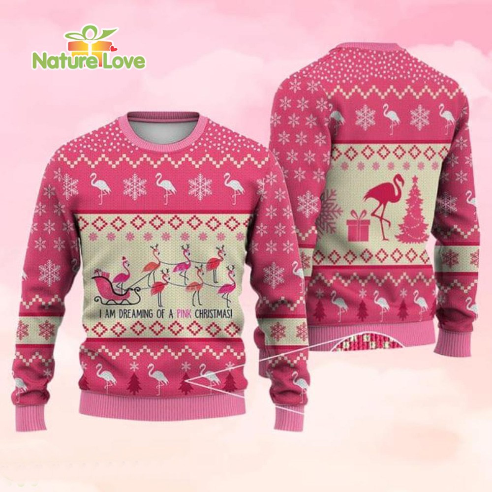 I’m Dreaming of Pink Christmas Flamingo Sleigh Ugly Christmas Sweater - Holiday Gift product image