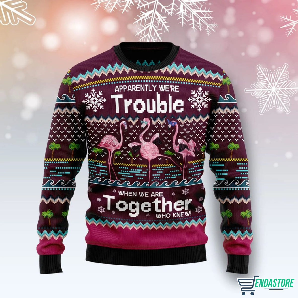 Flamingo Trouble 3D Ugly Christmas Sweater - Holiday Gift product image