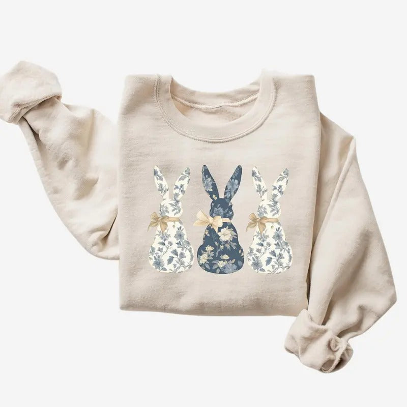 Floral Blue Bunny Cute Easter Bow Her - Adult & Kids T-Shirts, Sweatshirts & Hoodies apparel design preview 1