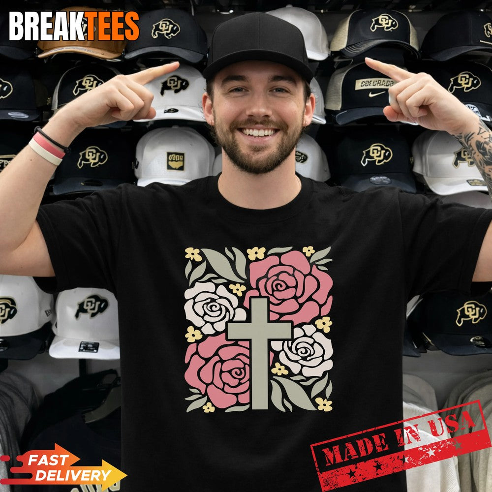 Floral Christian Cross Vintage Boho Flower - Adult & Kids T-Shirts, Sweatshirts & Hoodies apparel design preview 1