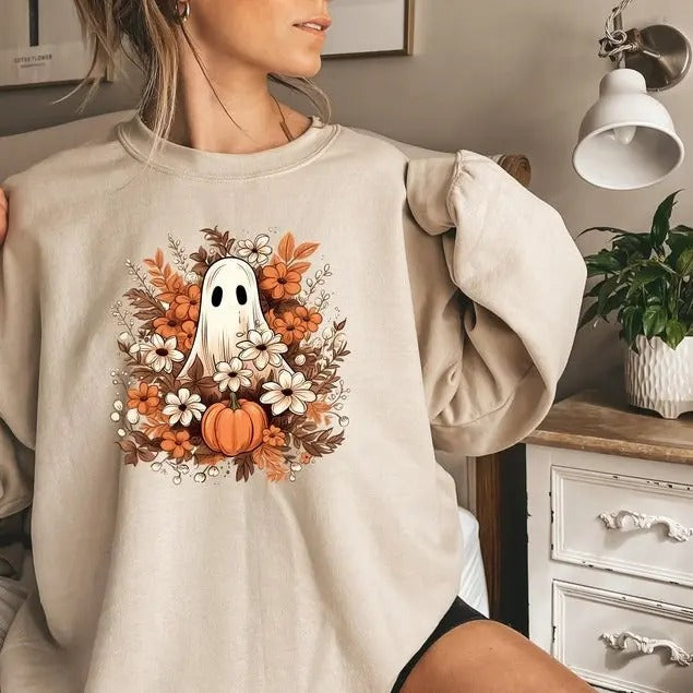 Floral Ghost Halloween Flower Vintage Fall - Adult & Kids T-Shirts, Sweatshirts & Hoodies apparel design preview 1