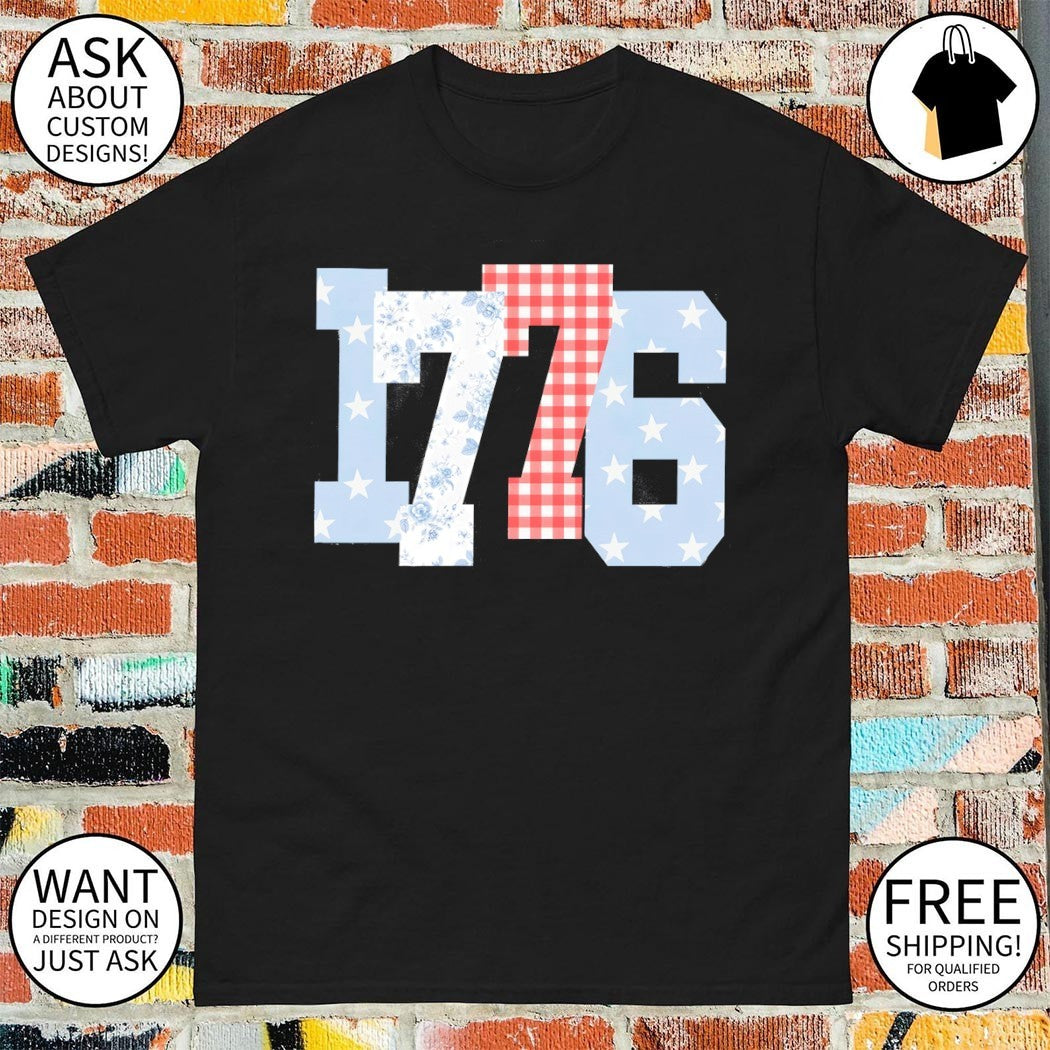 Floral Gingham Stars 1776 Patriotic America 4th of - Adult & Kids T-Shirts, Sweatshirts & Hoodies apparel design preview 1