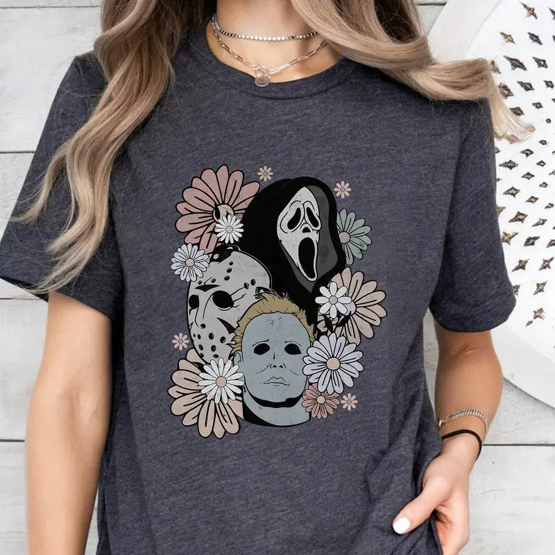 Floral Horror Movies Halloween 90s Retro Her - Adult & Kids T-Shirts, Sweatshirts & Hoodies apparel design preview 1