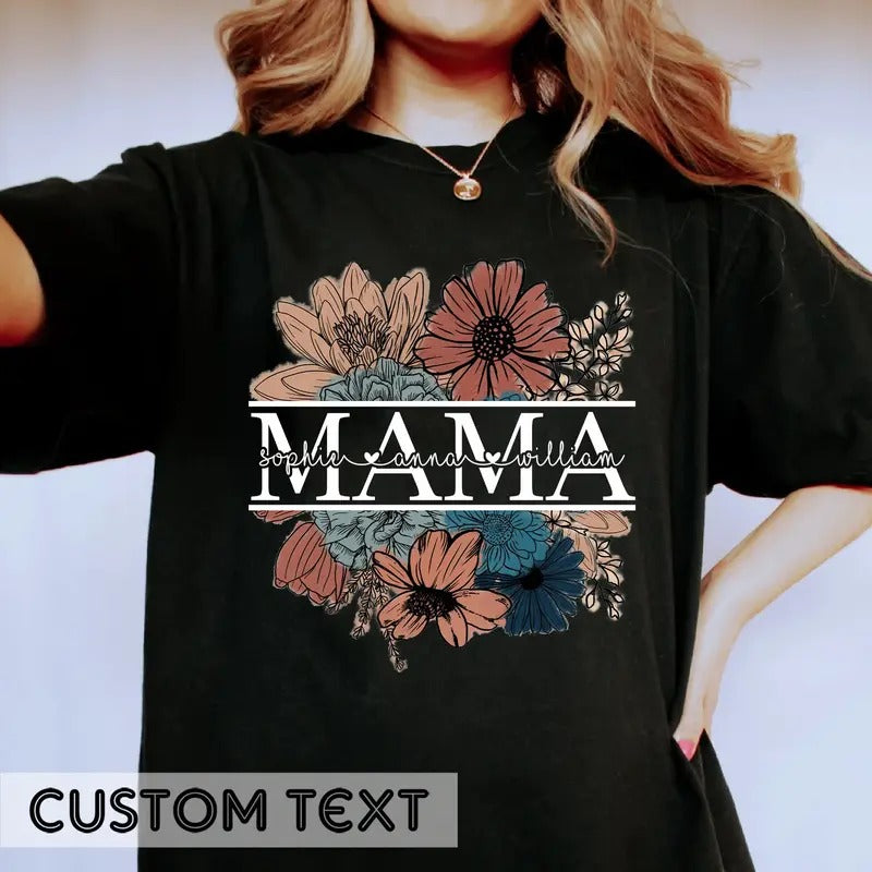Floral Mama Custom Mom Names Vintage Womenswear Top - Adult & Kids T-Shirts, Sweatshirts & Hoodies apparel design preview 1