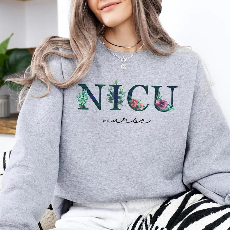 Floral NICU Cute Nurse Appreciation Cozy Medical - Adult & Kids T-Shirts, Sweatshirts & Hoodies apparel design preview 1