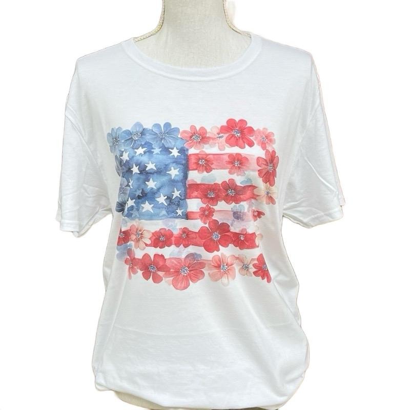 Floral USA Flag Fourth July - Adult & Kids T-Shirts, Sweatshirts & Hoodies apparel design preview 1