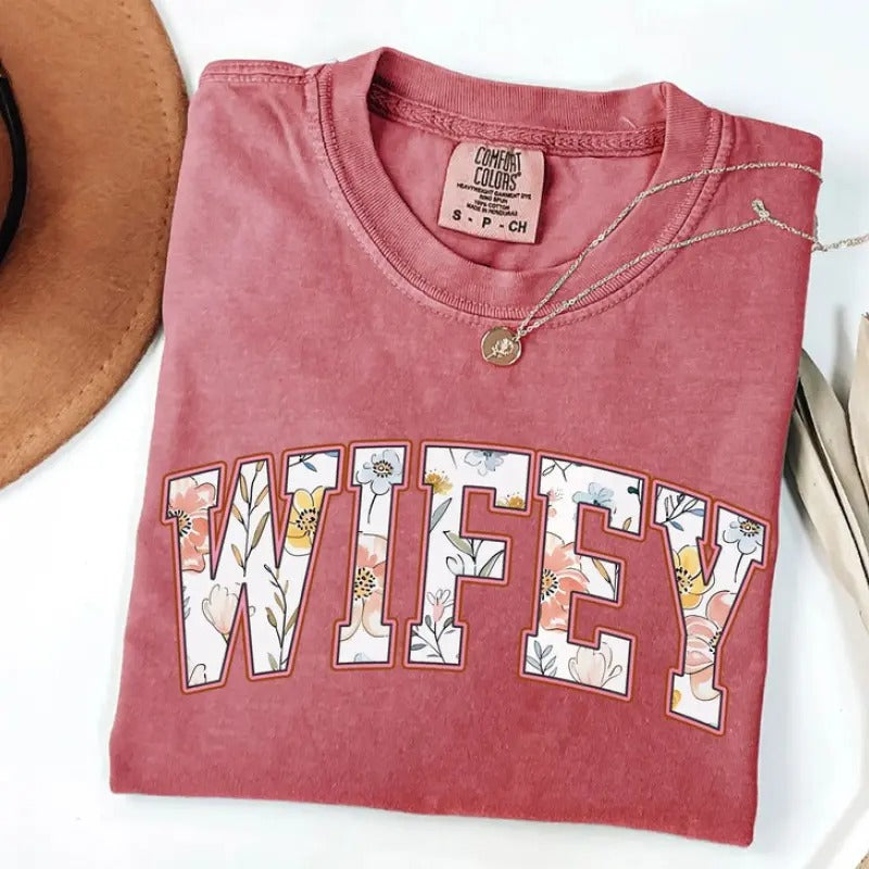 Floral Wifey Bride Bridal Shower Honeymoon Groom - Adult & Kids T-Shirts, Sweatshirts & Hoodies apparel design preview 1