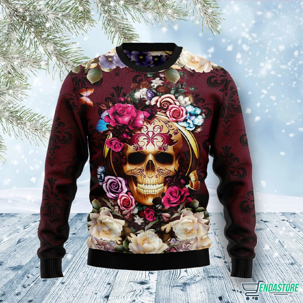 Flower Skull 3D Ugly Christmas Sweater - Holiday Gift product image