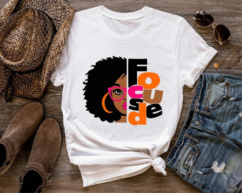 Focused Black Woman African American Girl Afro - Adult & Kids T-Shirts, Sweatshirts & Hoodies apparel design preview 1