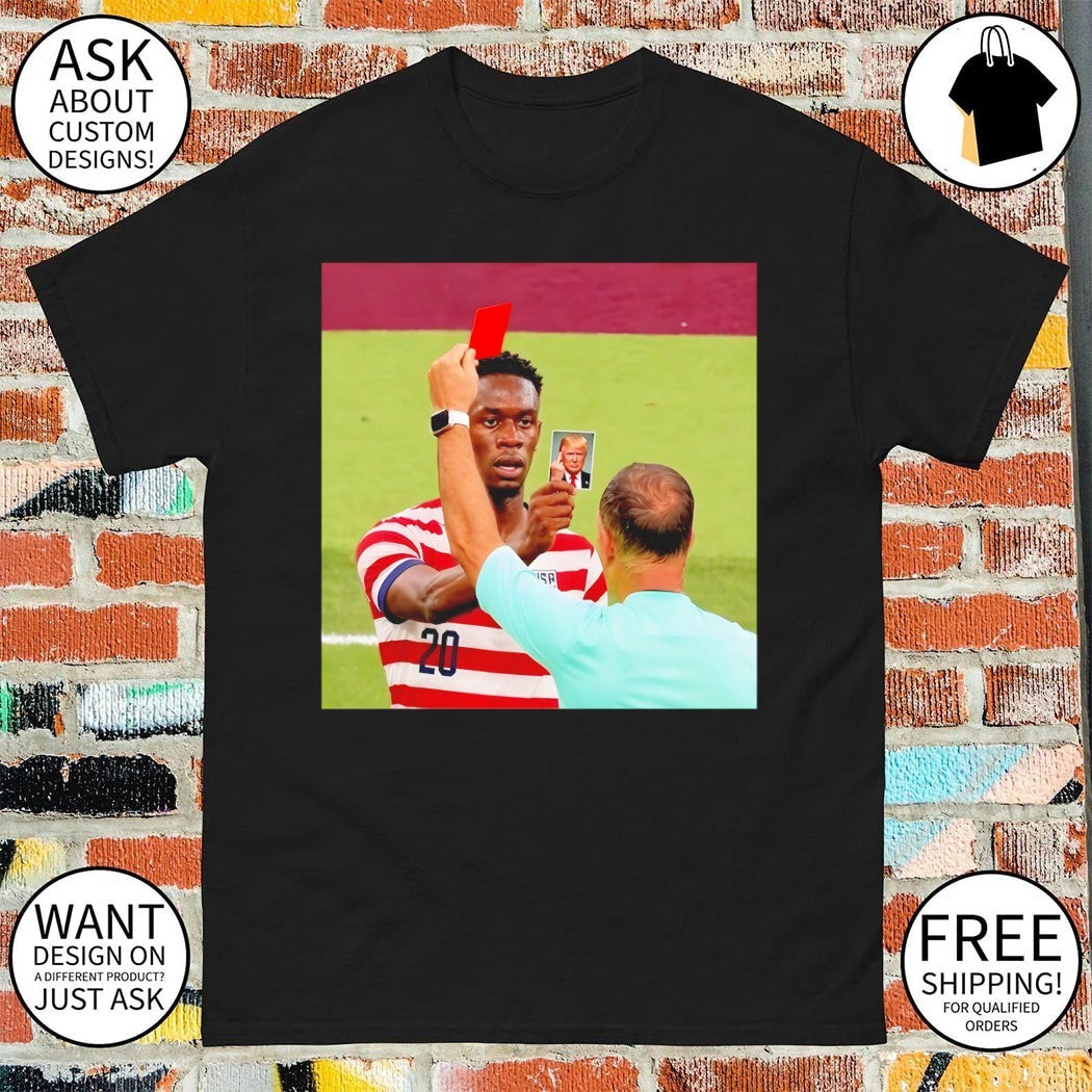 Folarin Balogun holding Trump card Red USA Soccer - Adult & Kids T-Shirts, Sweatshirts & Hoodies apparel design preview 1