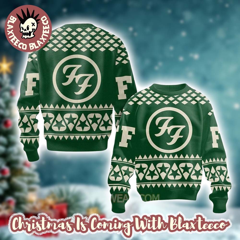 Foo Fighters Star Green Logo Guitar Pick Pattern Knitted Green Ugly Christmas Sweater - Holiday Gift product image