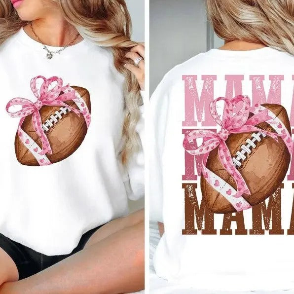 Football Mama Bow Fall Coquette Mom Game Day - Adult & Kids T-Shirts, Sweatshirts & Hoodies apparel design preview 1