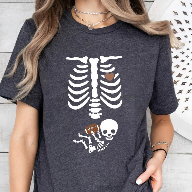 Football Pregnancy Announcement Skeleton Halloween - Adult & Kids T-Shirts, Sweatshirts & Hoodies apparel design preview 1