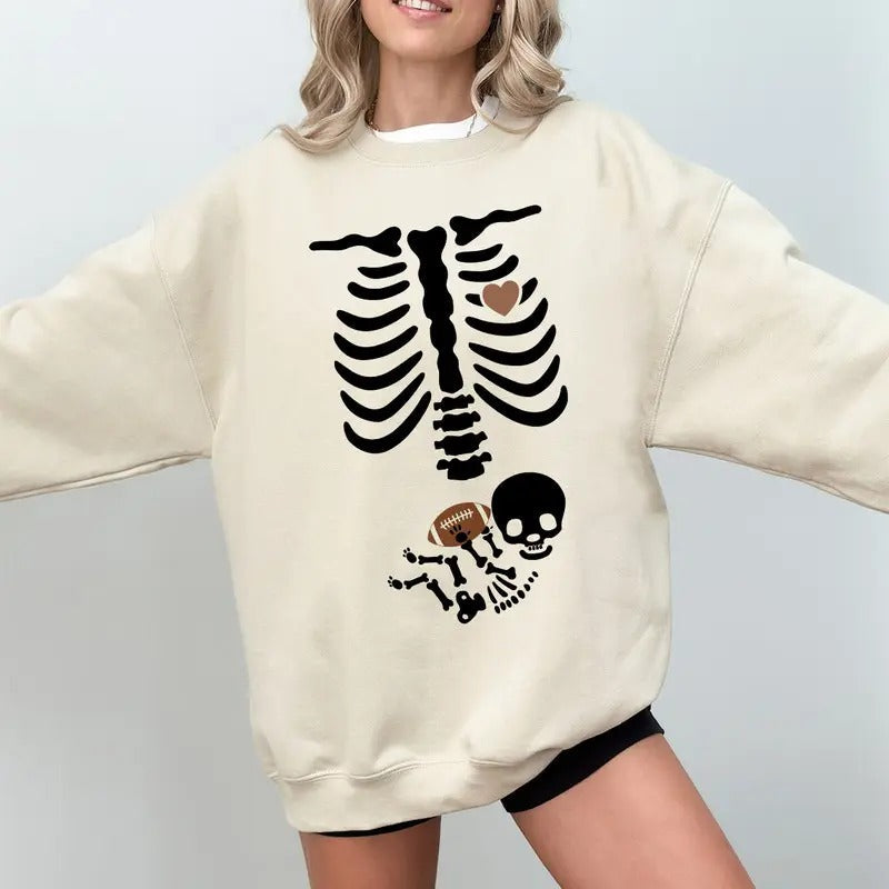Football Pregnancy Skeleton Halloween Maternity Funny - Adult & Kids T-Shirts, Sweatshirts & Hoodies apparel design preview 1
