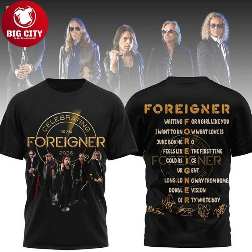Foreigner Celebrating 2026 Signature Two Sided - Adult & Kids T-Shirts, Sweatshirts & Hoodies apparel design preview 1