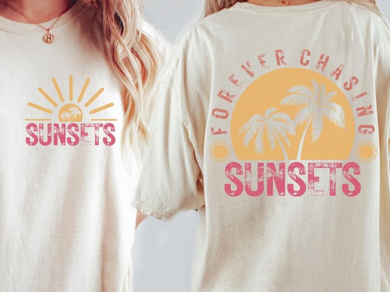 Forever Chasing Sunsets Retro Summer Beach Tropical - Adult & Kids T-Shirts, Sweatshirts & Hoodies apparel design preview 1