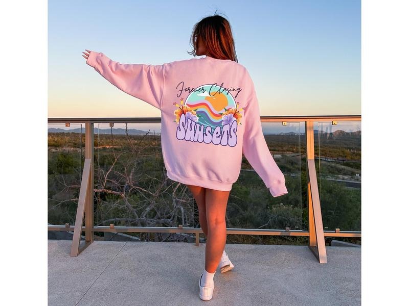 Forever Chasing Sunsets Sunset Beachy Surf Words Back - Adult & Kids T-Shirts, Sweatshirts & Hoodies apparel design preview 1