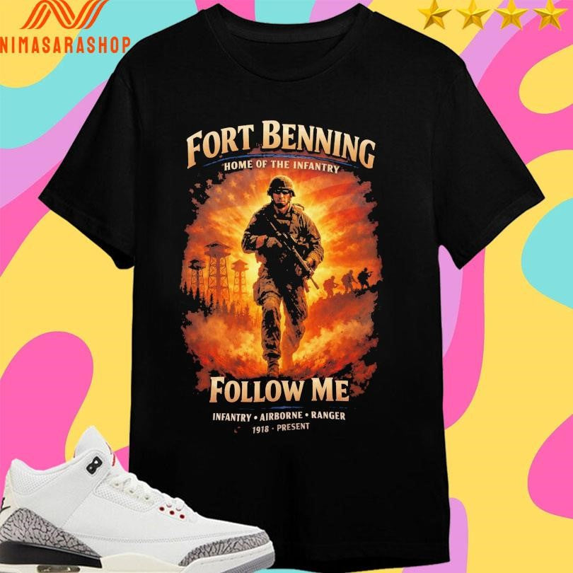 Fort Benning Home Of The Infantry Follow Me Airborne - Adult & Kids T-Shirts, Sweatshirts & Hoodies apparel design preview 1