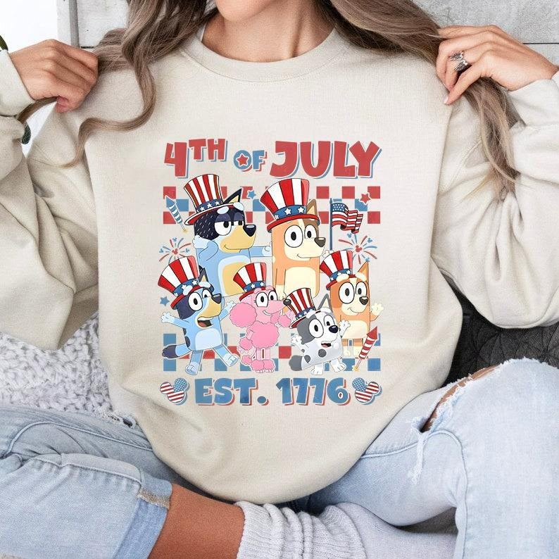 Fourth July Bluey USA 4th Red White - Adult & Kids T-Shirts, Sweatshirts & Hoodies apparel design preview 1