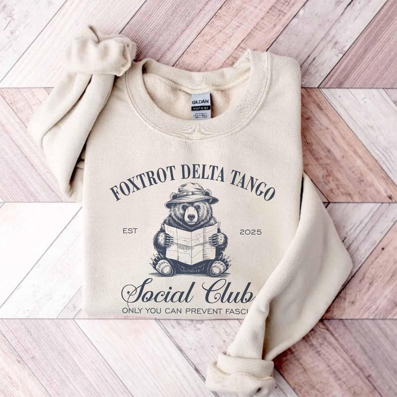Foxtrot Delta Tango Social Club Bear Anti Facism - Adult & Kids T-Shirts, Sweatshirts & Hoodies apparel design preview 1