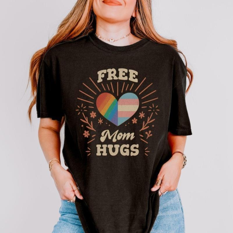 Free Mom Hugs Pride LGBTQ Ally Rainbow Heart Month - Adult & Kids T-Shirts, Sweatshirts & Hoodies apparel design preview 1