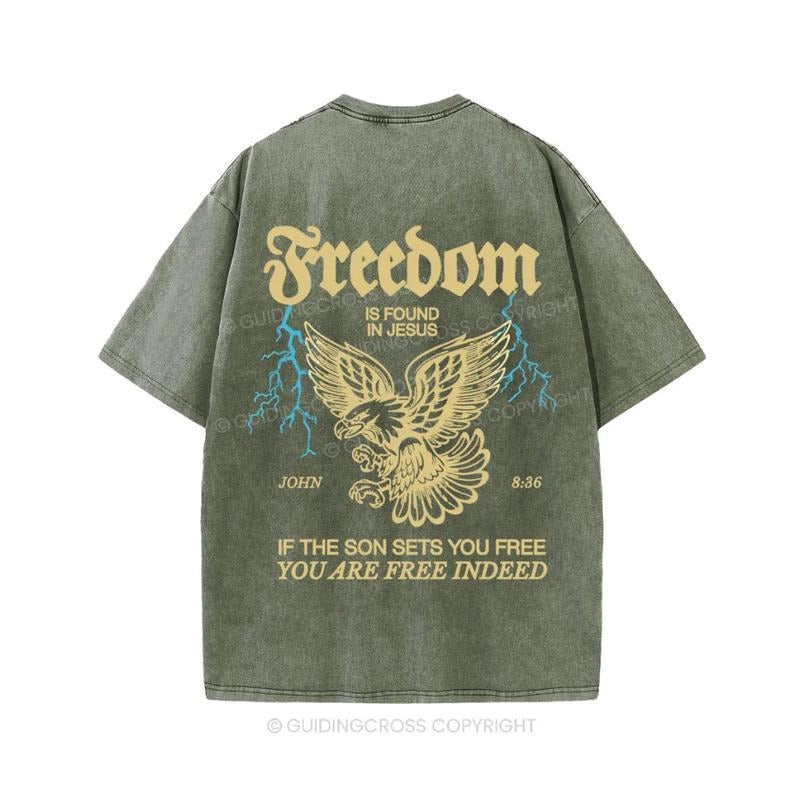 Freedom Is Found Jesus Christian Washed Comfort - Adult & Kids T-Shirts, Sweatshirts & Hoodies apparel design preview 1