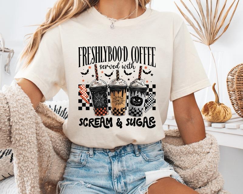 FreshlyBoo'D Coffee Halloween Cotton "Scream Sugar" - Adult & Kids T-Shirts, Sweatshirts & Hoodies apparel design preview 1
