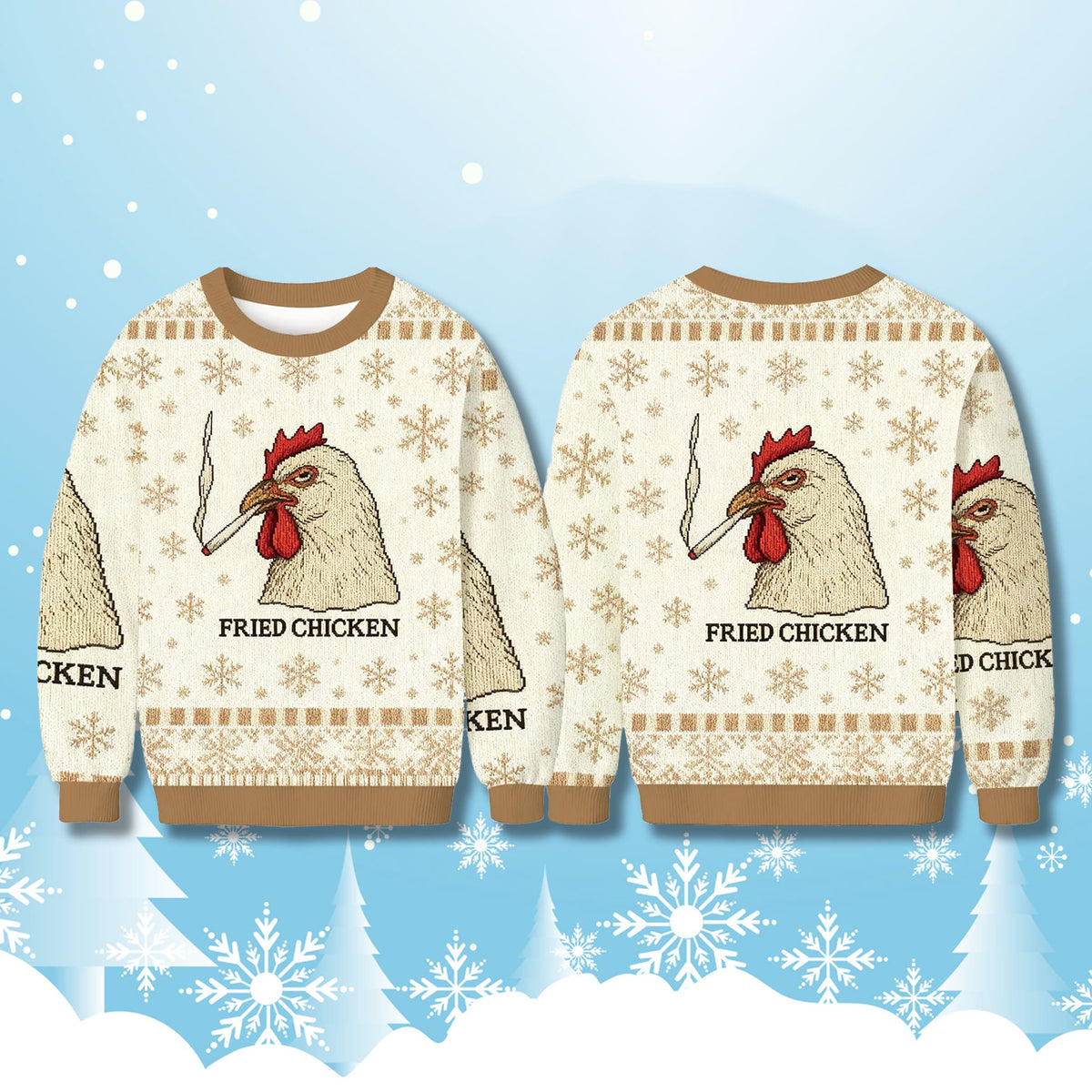 Fried Chicken Smoking 3D Ugly Christmas Sweater - Holiday Gift product image
