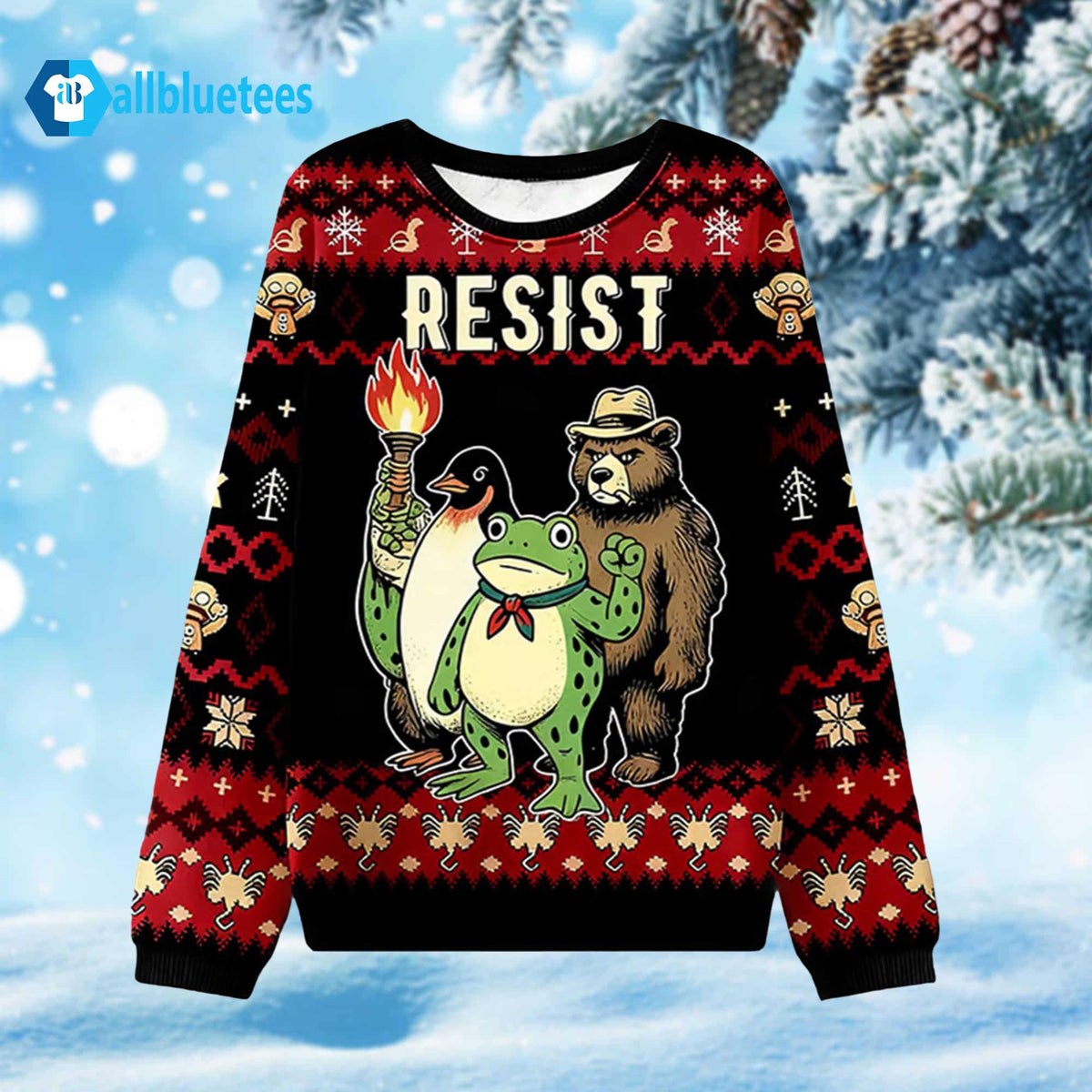 Frog Bear Penguin Resist Ugly Christmas Sweater - Holiday Gift product image