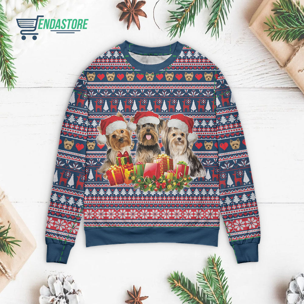Three lovely yorkshire dog with 3D Christmas Sweater - Holiday Gift product image 3