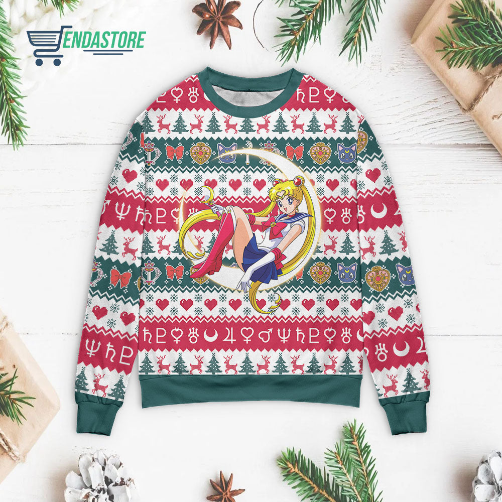 Sailor Moon sitting on Moon 3D Christmas Sweater - Holiday Gift product image 3