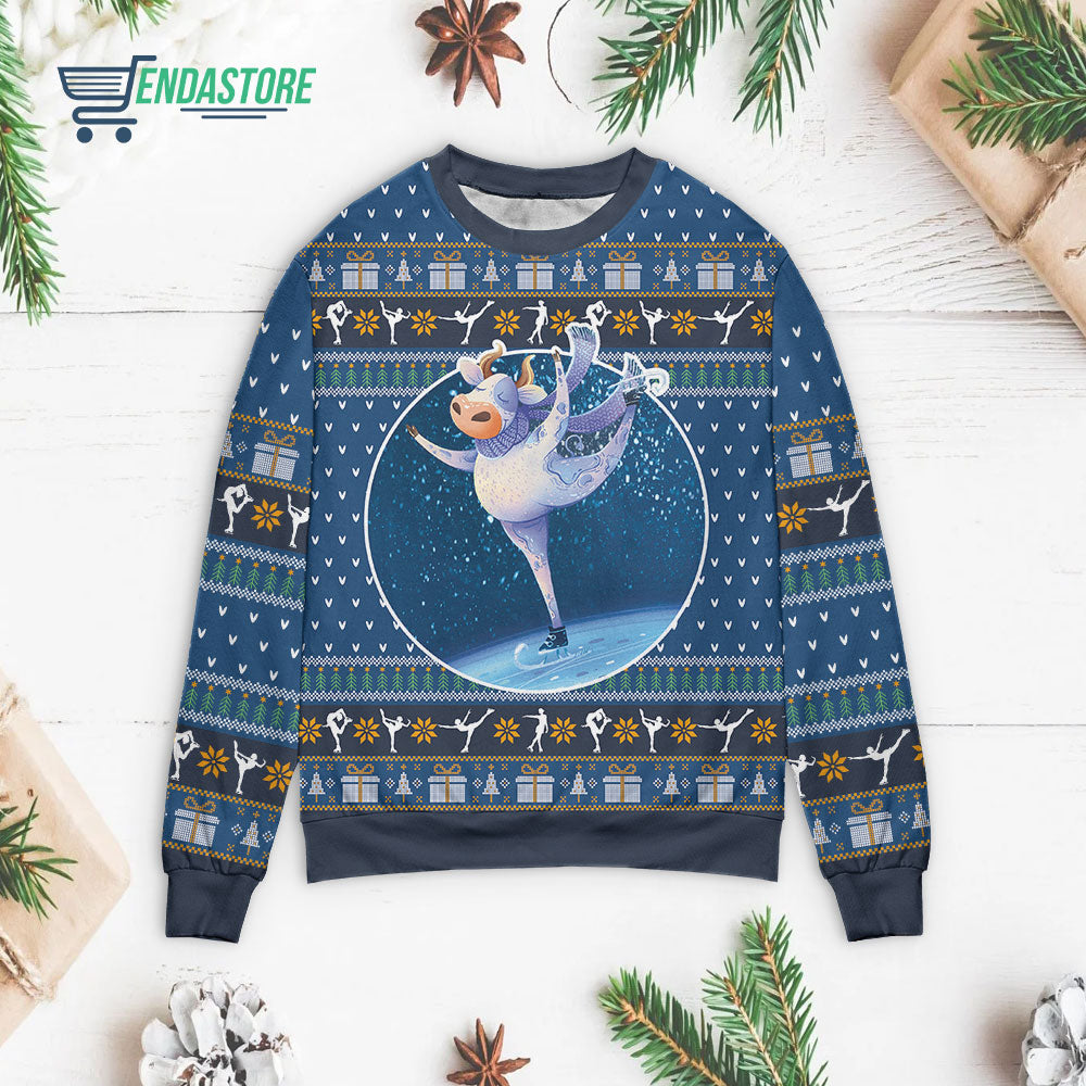 Cows ice skating 3D Christmas Sweater - Holiday Gift product image 3