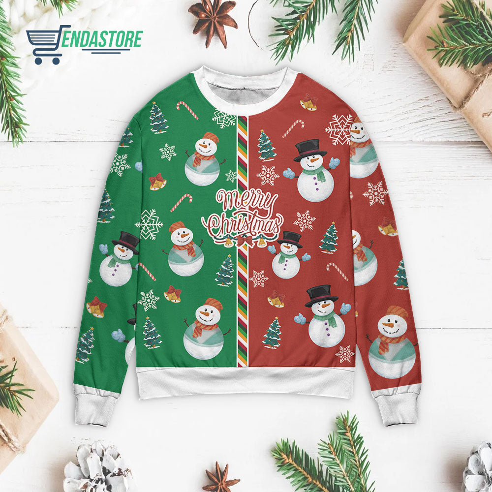 Two part green and red with snowman 3D Christmas Sweater - Holiday Gift product image 3