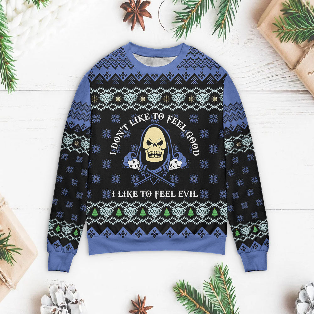 Skeletor i don’t like to feel good i like to feel evil 3D Christmas Sweater - Holiday Gift product image 3