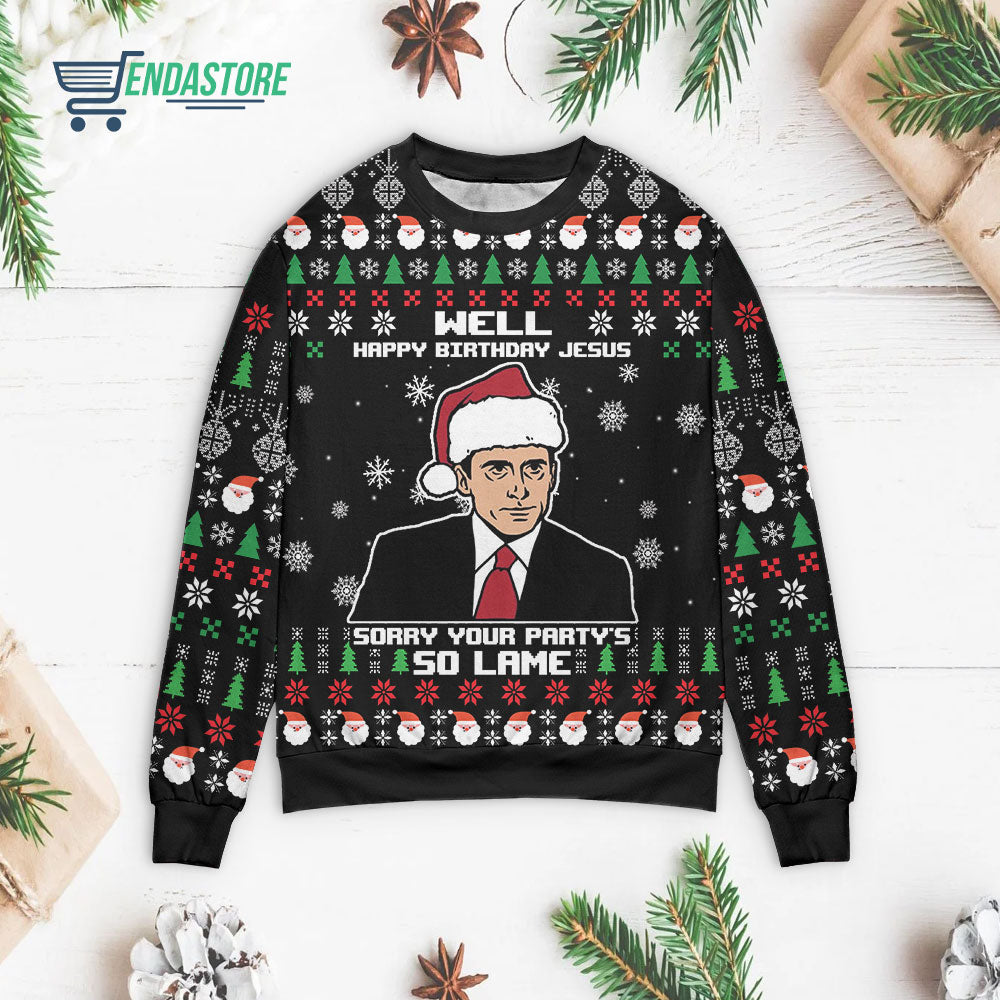 Michael Scott well happy birthday jesus the office 3D Christmas Sweater - Holiday Gift product image 4