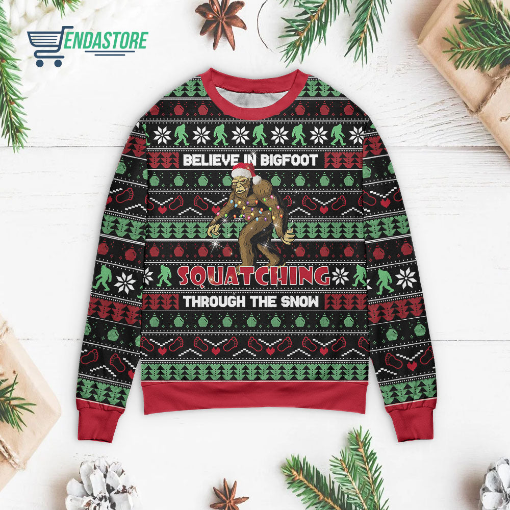 Believe in bigfoot squatching through the snow 3D Christmas Sweater - Holiday Gift product image 3