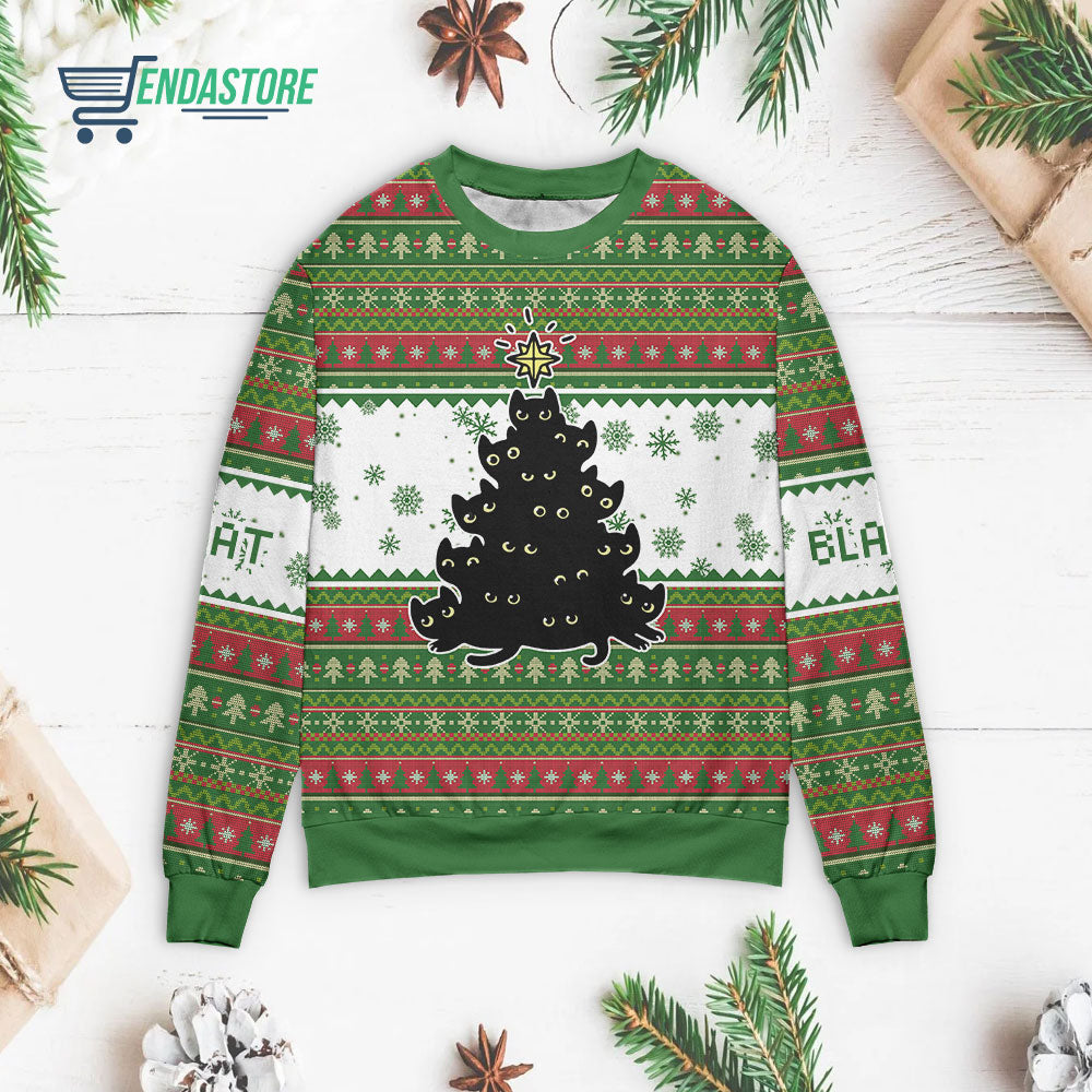 Black cat pine 3D Christmas Sweater - Holiday Gift product image 3