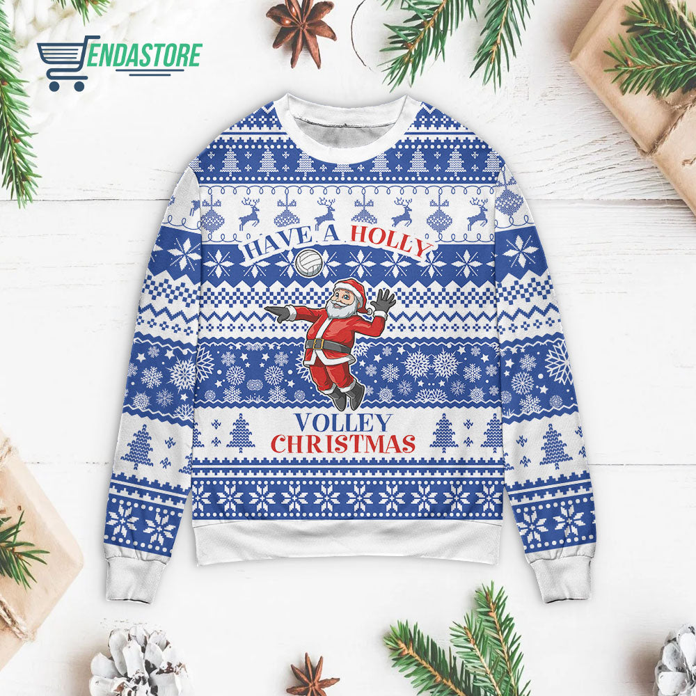 Playing volleyball have a holly volley 3D Christmas Sweater - Holiday Gift product image 3