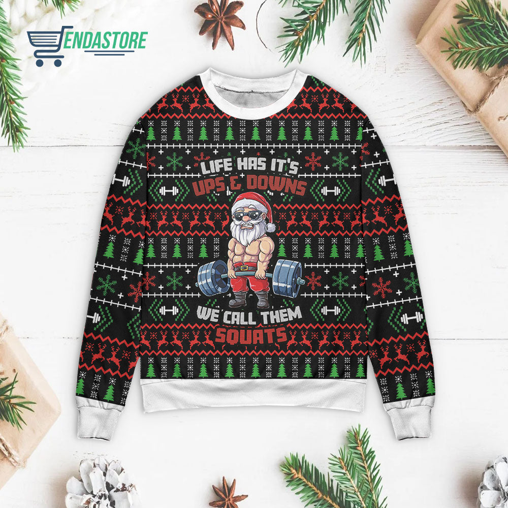 Santa love gym life has it’s ups and downs 3D Christmas Sweater - Holiday Gift product image 3