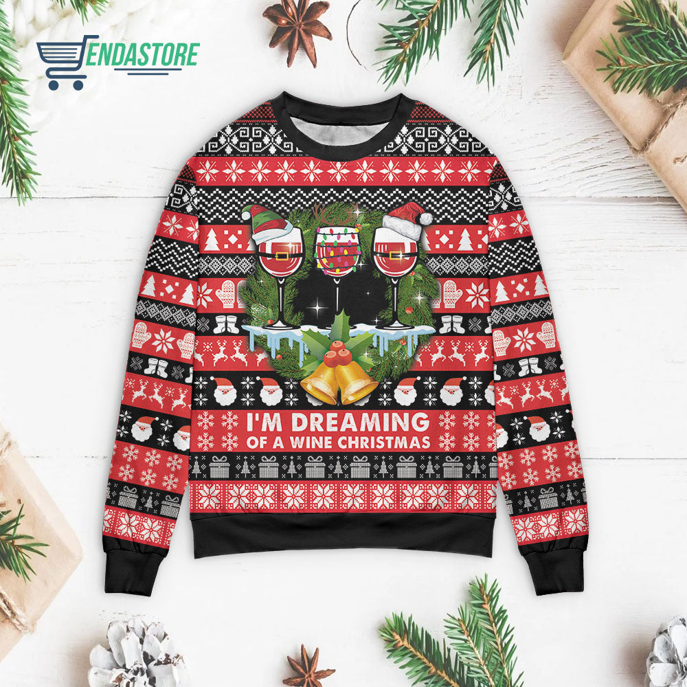 Red Wine I’m dreaming of a wine 3D Christmas Sweater - Holiday Gift product image 3