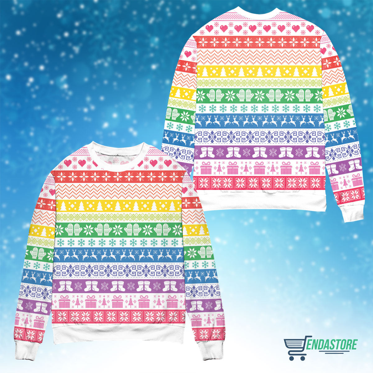 Rainbow cozy holiday pattern 3D Christmas Sweater - Holiday Gift product image 4