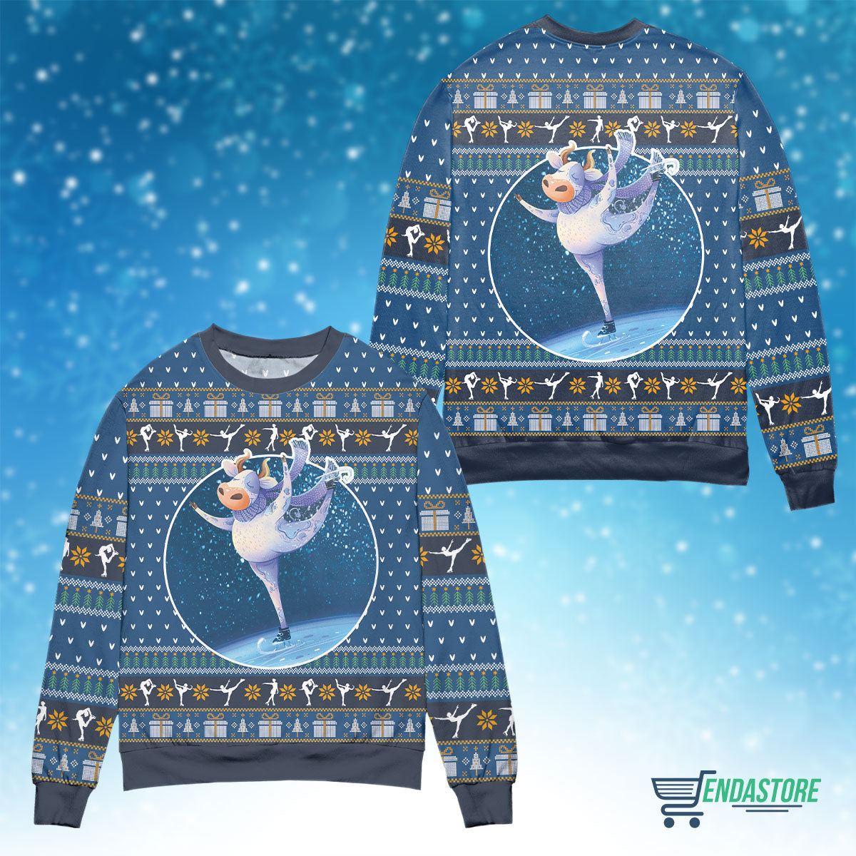 Cows ice skating 3D Christmas Sweater - Holiday Gift product image 4