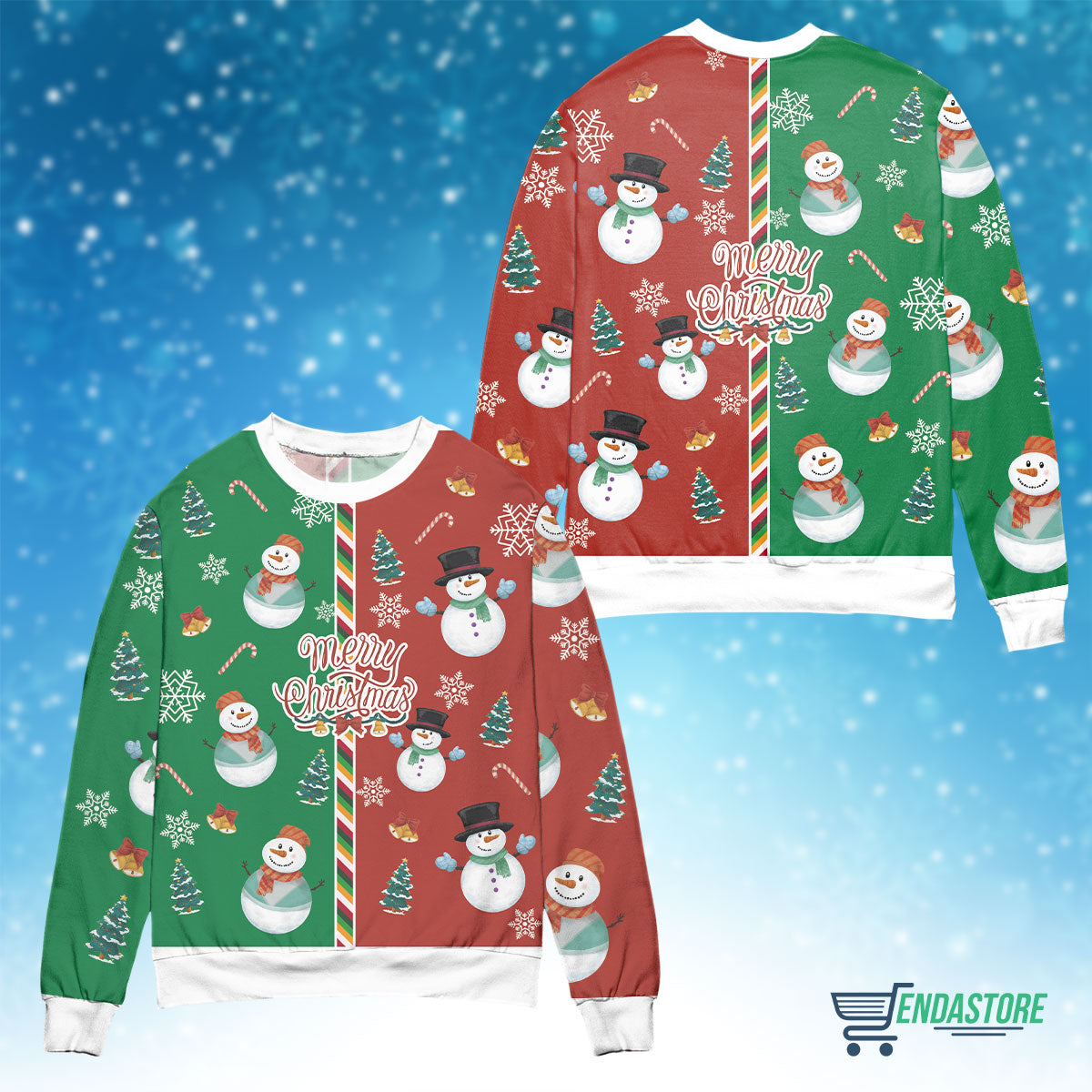 Two part green and red with snowman 3D Christmas Sweater - Holiday Gift product image 4