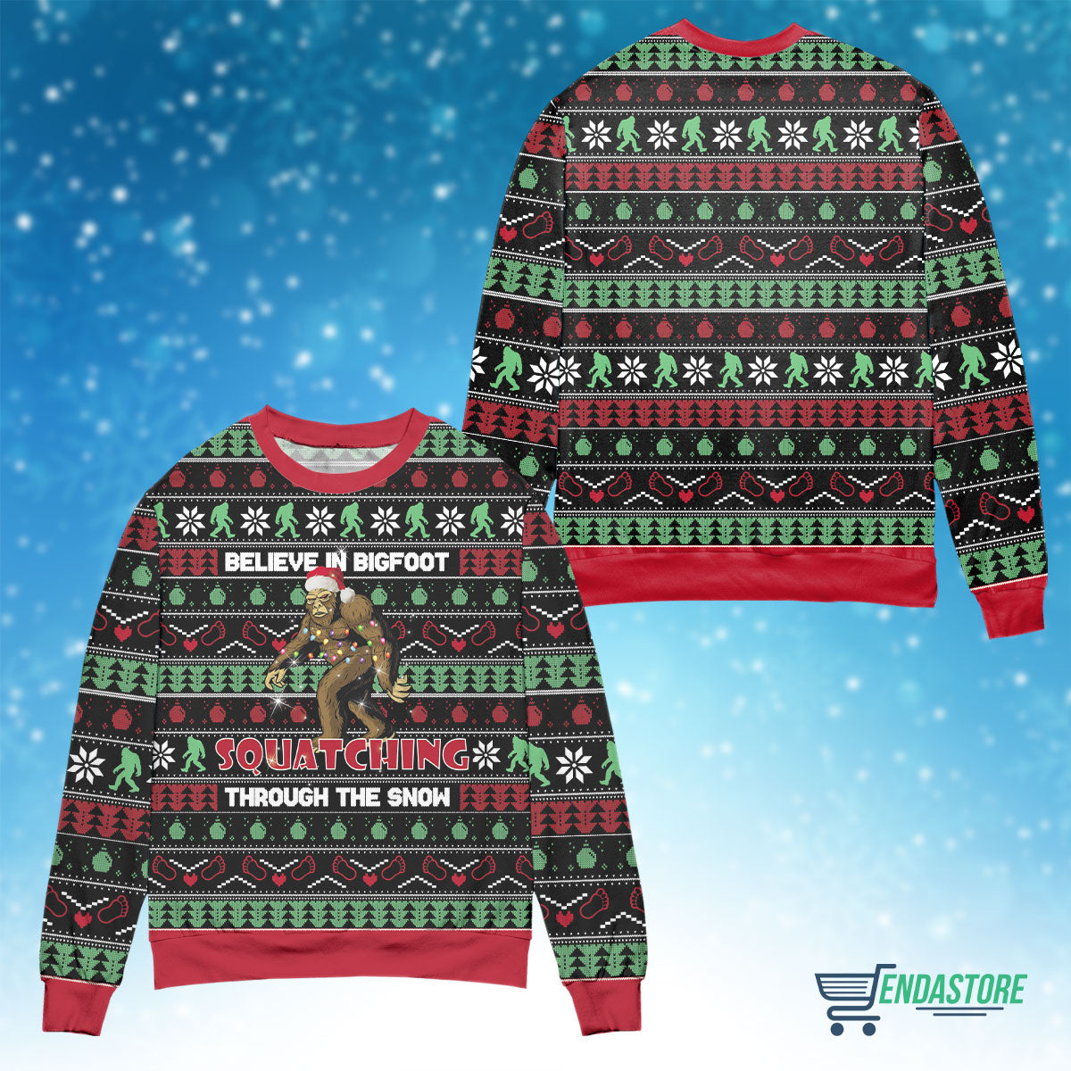 Believe in bigfoot squatching through the snow 3D Christmas Sweater - Holiday Gift product image 4