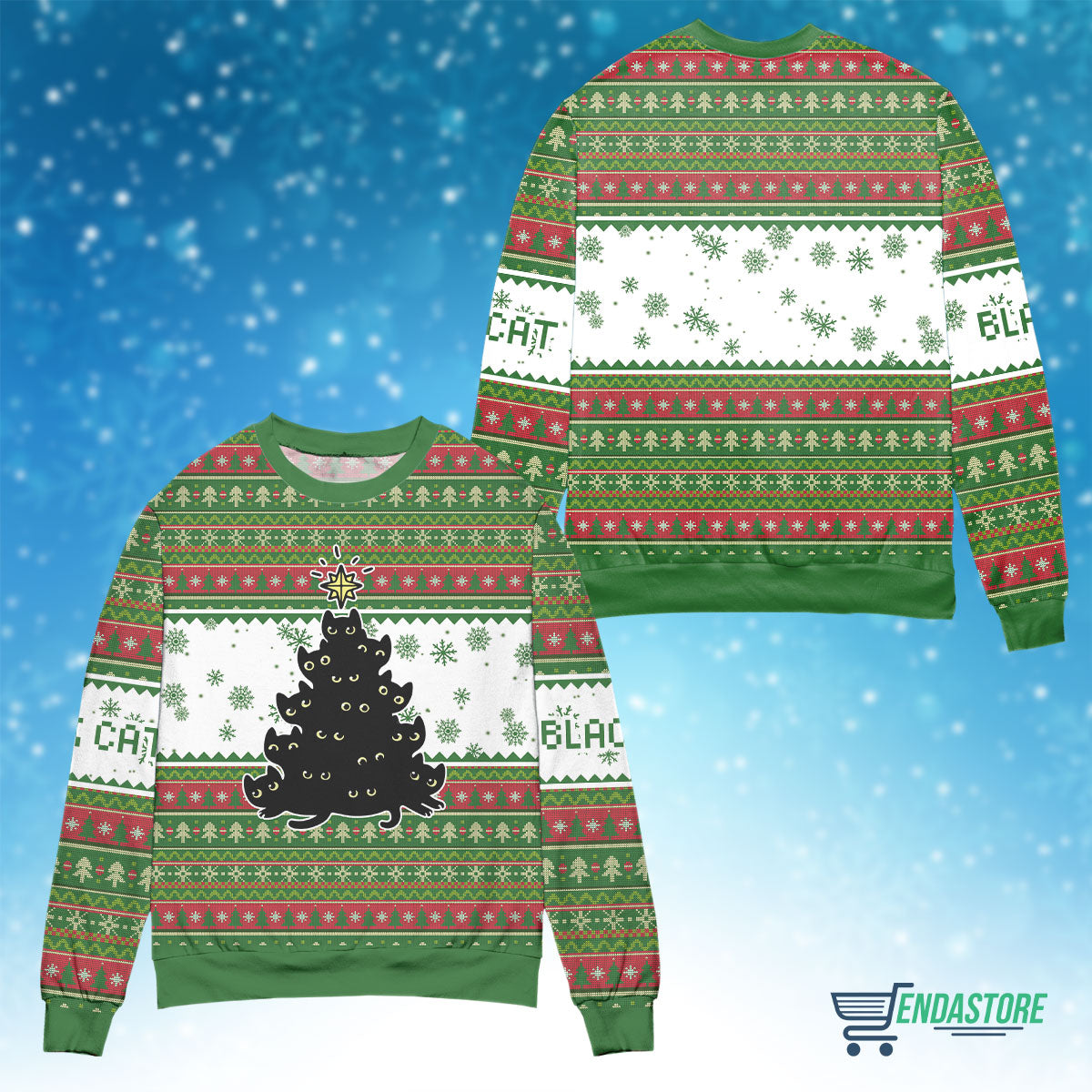 Black cat pine 3D Christmas Sweater - Holiday Gift product image 4