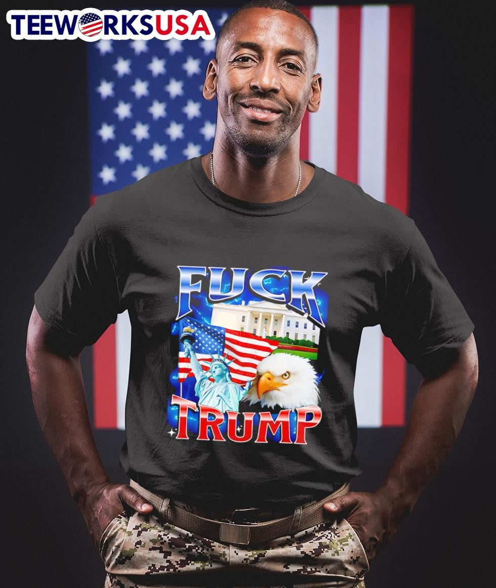 Fuck Trump With Statue Of Liberty And Bald Eagle USA - Adult & Kids T-Shirts, Sweatshirts & Hoodies apparel design preview 1