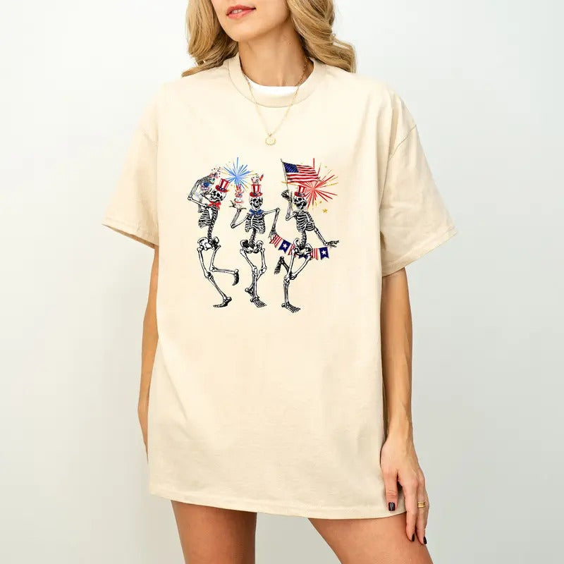 Funny 4th July America Sublimation Dancing Skeleton - Adult & Kids T-Shirts, Sweatshirts & Hoodies apparel design preview 1