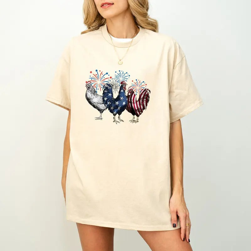 Funny 4th July Chicken Independence Day USA Flag - Adult & Kids T-Shirts, Sweatshirts & Hoodies apparel design preview 1